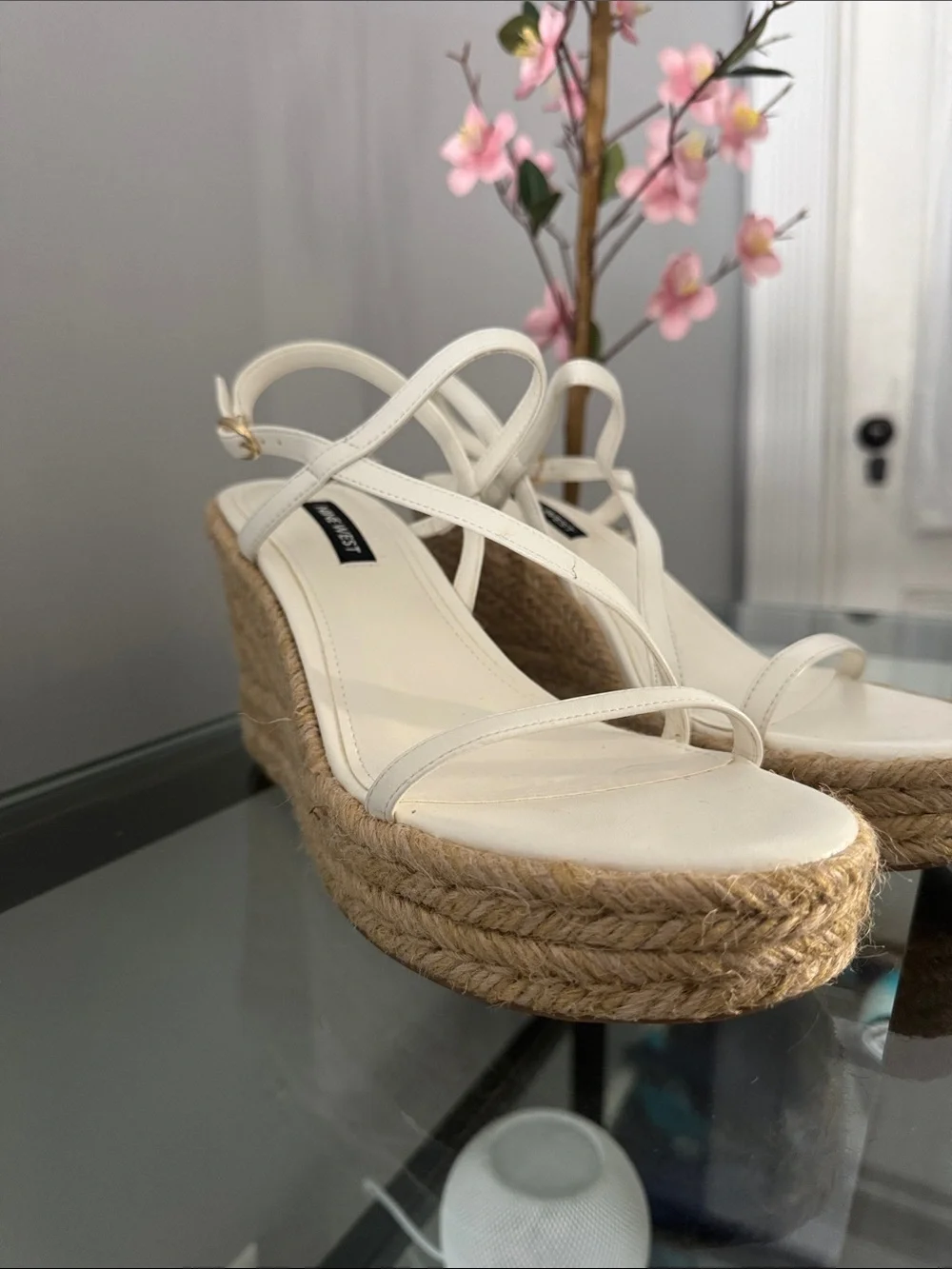 Nine West White Espadrille Wedge Sandals